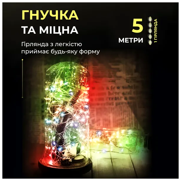 Гирлянда светодиодная 50 LED длина 5 м для декора мультиколор HM-4749 - изображение 3