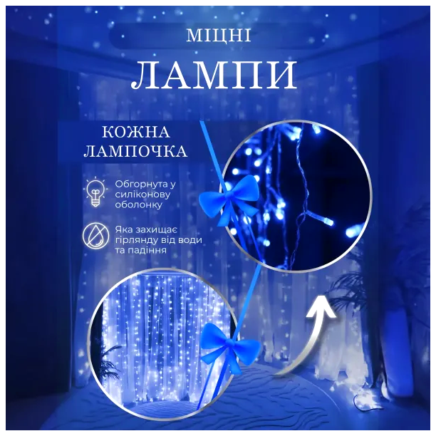 Гирлянда штора светодиодная 144 LED 3х2 м для декора дома синий HM-4586 - изображение 4