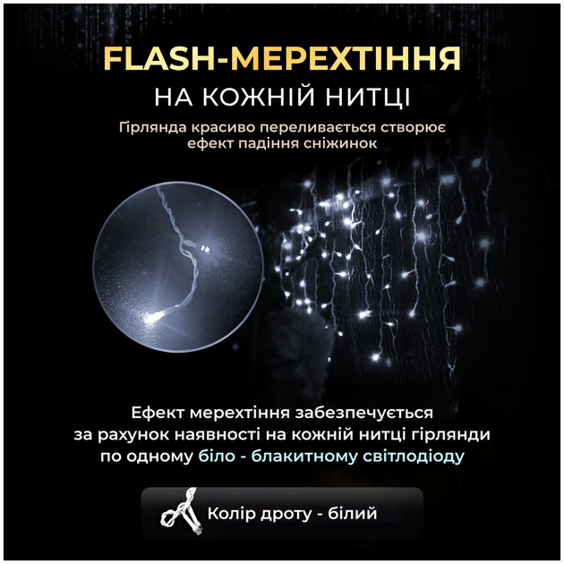 Гирлянда Бахрома 405 LED 25 м для украшения фасадов и интерьера белый провод HM-2612 - изображение 6