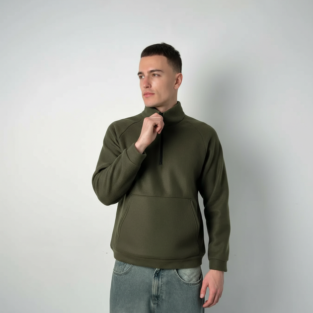 Світшот чоловічий зі стійкою трикотаж фліс хакі, L;XL - изображение 3