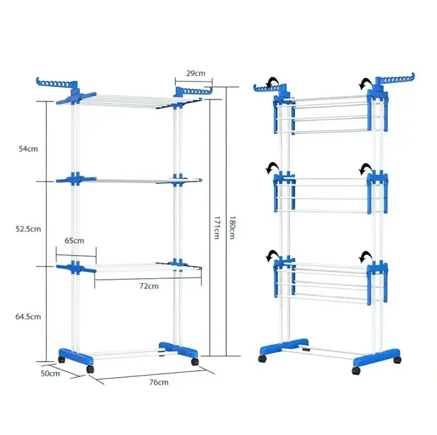 Напольная многоярусная сушилка для белья с колесиками и регулировкой высоты (395174) - изображение 4