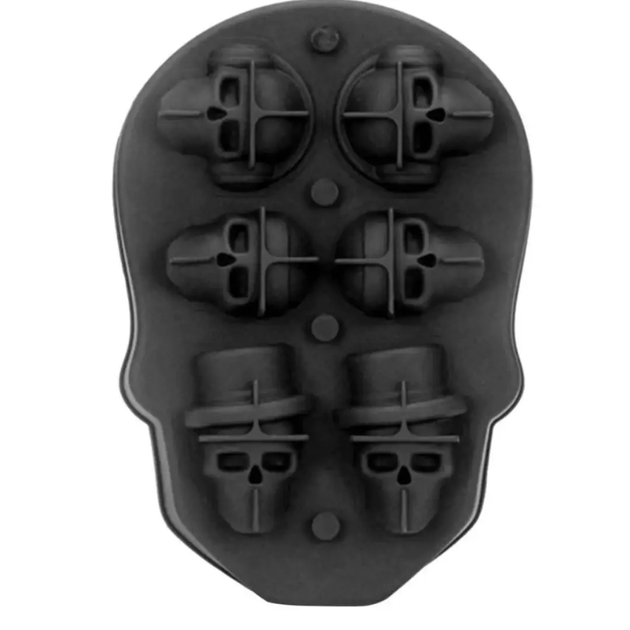 Силіконовий контейнер для льоду 3D Череп з кришкою лійкою та 6 комірками чорний (841029) - Фото 2 Силіконовий контейнер для льоду 3D Череп з кришкою лійкою та 6 комірками чорний (841029) - зображення 2