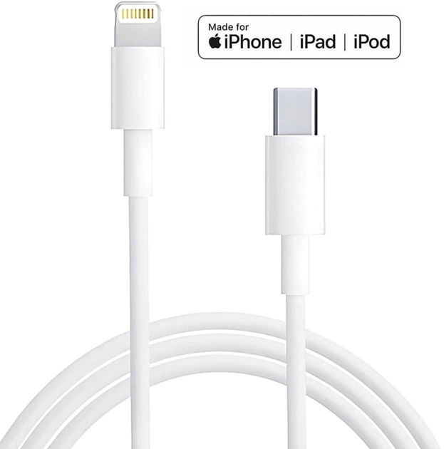 Кабель для швидкого заряджання Type-C to Lightning (USB-C) швидка зарядка для айфона 1M шнур для iPhone iPad Cable IOS White - Фото 1 Кабель для швидкого заряджання Type-C to Lightning (USB-C) швидка зарядка для айфона 1M шнур для iPhone iPad Cable IOS White - зображення 1