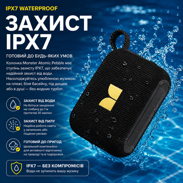 Портативная Bluetooth колонка MONSTER Cube D135 12W IPX7 беспроводная акустика для отдыха дома путешествий природы и заведений мощный звук Блютуз USB TF FM радио длительное время работы совместима с Android iPhone планшетами и ноутбуками - изображение 10