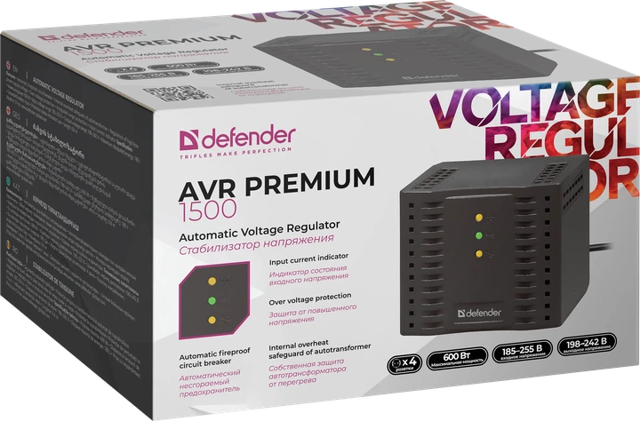 Стабілізатор напруги Defender AVR Premium 1500 600 Вт (4745090828023) - Фото 6 Стабілізатор напруги Defender AVR Premium 1500 600 Вт (4745090828023) - зображення 6