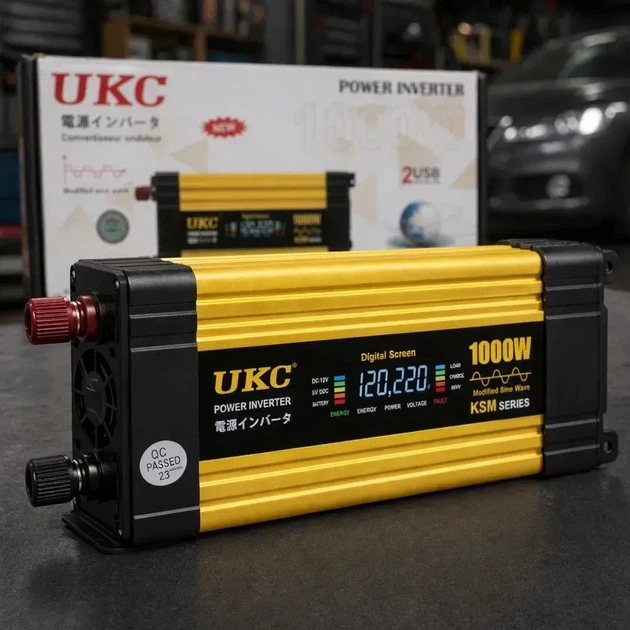 Перетворювач напруги KSM 1000W 12V LCD + 2 USB, автомобільний інвертор 12В 220В з дисплеєм - зображення 2