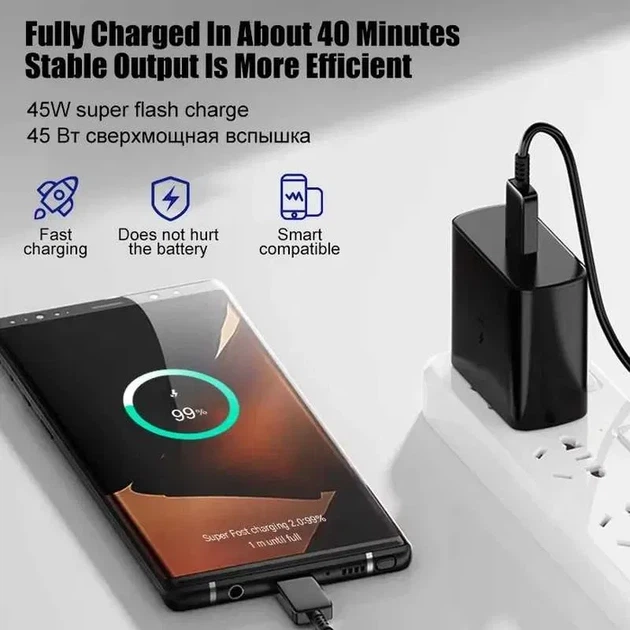 Быстрое зарядное устройство 45 Вт для телефонов Samsung Galaxy + USB-C - изображение 4