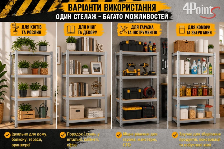 Стеллаж 180X90X40см 4 полки нагрузка 175кг/полку, 4P StrongShelf оцинкованный - изображение 4