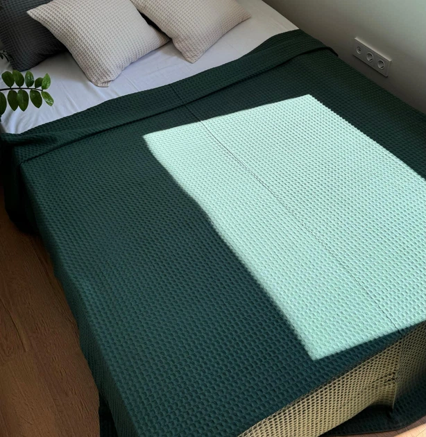 Вафельное плед покрывало LavSon 100% органический хлопок King Size 300х220 Зеленый - Фото 4 Вафельное плед покрывало LavSon 100% органический хлопок King Size 300х220 Зеленый - изображение 4