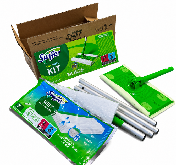Swiffer швабра — стартовий набір зі шваброю + сухими й вологими серветками (ЕКОНОМ ПАКУВАННЯ) - Фото 1 Swiffer швабра — стартовий набір зі шваброю + сухими й вологими серветками (ЕКОНОМ ПАКУВАННЯ) - изображение 1