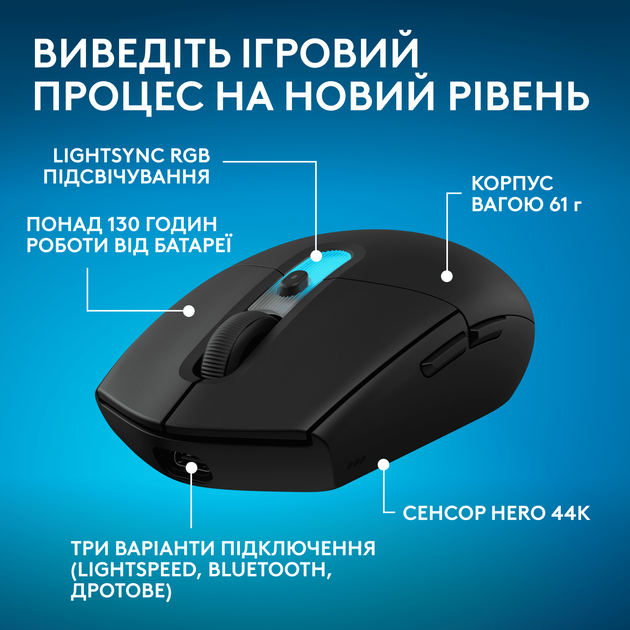 Миша Logitech G305 X SUPERLIGHT Black (910-007739) (7285519) - изображение 7