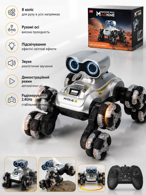 Робот на радиоуправлении Wally 8 колес, подвижные оси, подсветка, звуки, режим демонстрации - изображение 7