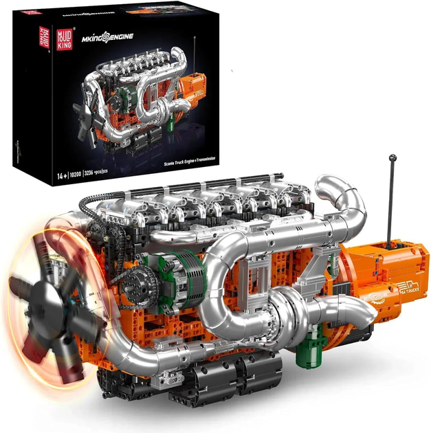 Конструктор двигун вантажівки Mould King 10200 Inline-6 Turbo з електромотором 3236 деталей — модель рядного 6-циліндрового двигун - зображення 2