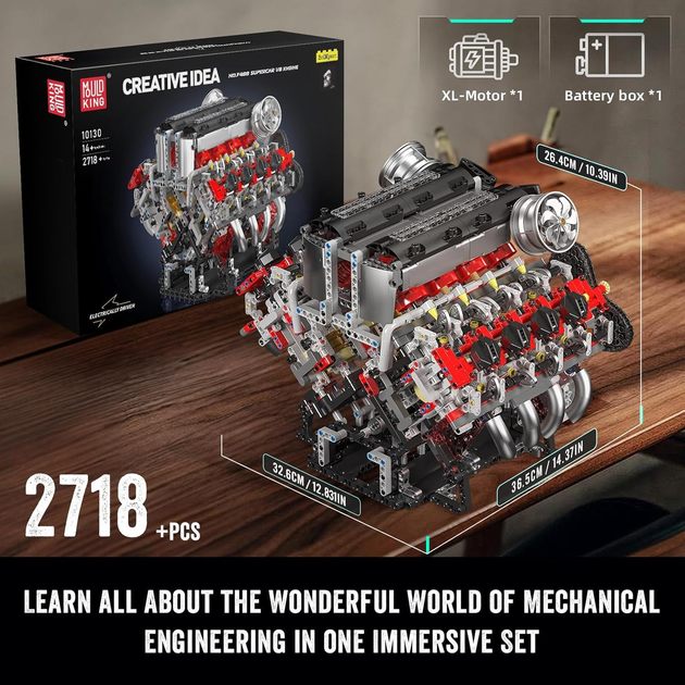 Конструктор Mould King 10130 V8 Twin Turbo Technic з електромотором, модель двигуна V8, 2718 деталей - изображение 4