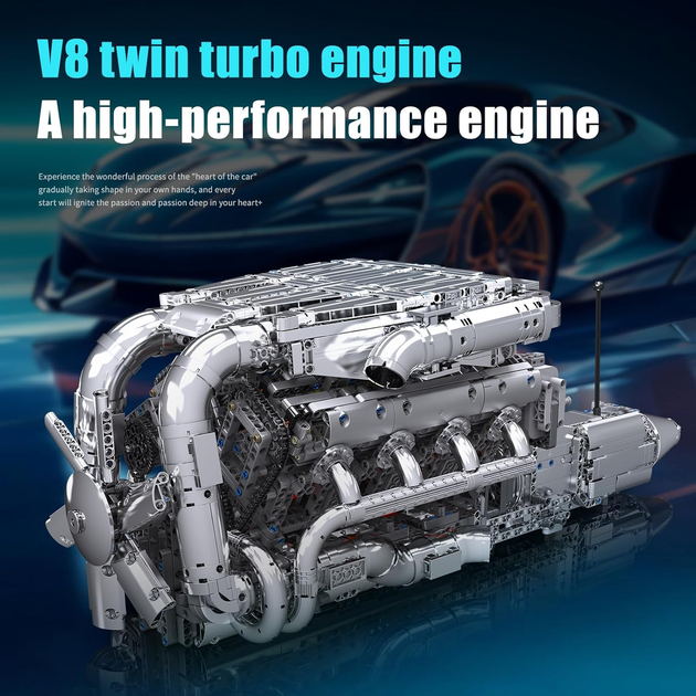 Конструктор Mould King 10168 W16 Twin Turbo Technic с электромотором, модель двигателя W16, 2899 деталей - изображение 3