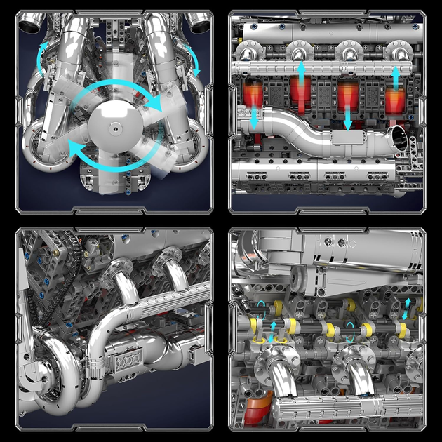 Конструктор Mould King 10168 W16 Twin Turbo Technic с электромотором, модель двигателя W16, 2899 деталей - изображение 5