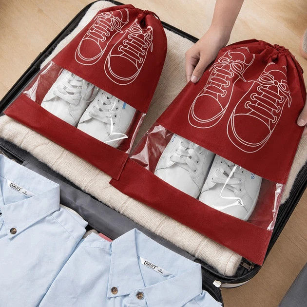 Набор чехлов для хранения и перевозки обуви Shoe Bag на затяжках, с окошком 10 шт 27 х 36 см Красный - Фото 4 Набор чехлов для хранения и перевозки обуви Shoe Bag на затяжках, с окошком 10 шт 27 х 36 см Красный - изображение 4
