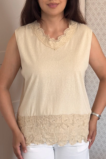 Футболка INEDIT 50052 Beige ONE SIZE - Фото 4 Футболка INEDIT 50052 Beige ONE SIZE - зображення 4
