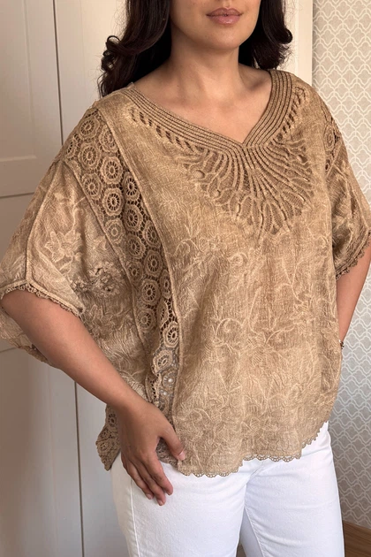 Блуза INEDIT 29007 Beige ONE SIZE - Фото 2 Блуза INEDIT 29007 Beige ONE SIZE - изображение 2