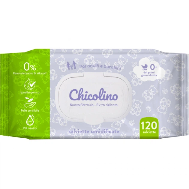 Детские влажные салфетки Chicolino New 120 шт (4823098411772) (347161) - Фото 1 Детские влажные салфетки Chicolino New 120 шт (4823098411772) (347161) - изображение 1