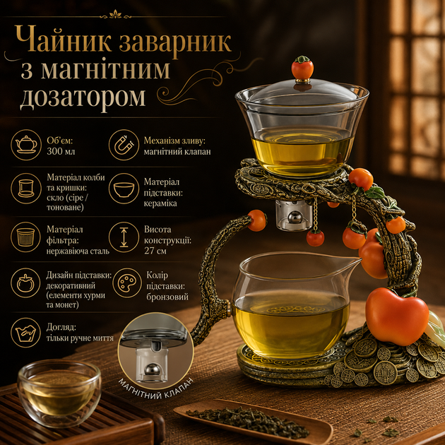 Чайник заварник с магнитным дозатором на декоративной керамической подставке и фильтром из нержавеющей стали - изображение 10
