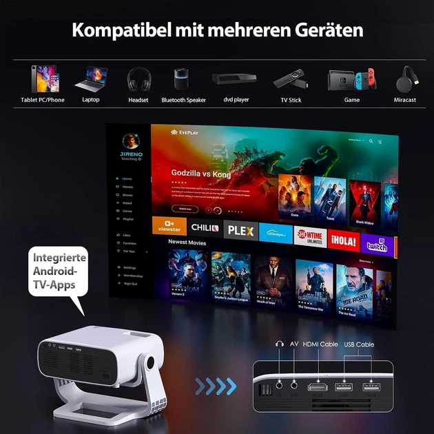 Проектор Wielio AT-M269D Full HD Wi-Fi Bluetooth Android (102203597) - Фото 3 Проектор Wielio AT-M269D Full HD Wi-Fi Bluetooth Android (102203597) - зображення 3