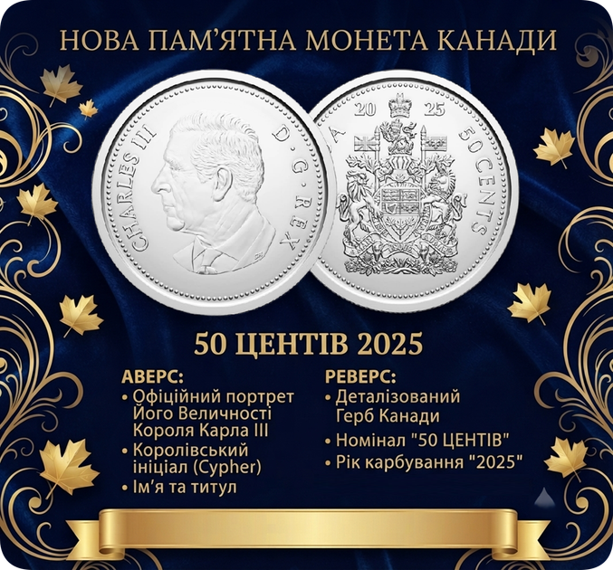 Монета Канада 50 центов 2025 Его Величество Король Карл III - Фото 1 Монета Канада 50 центов 2025 Его Величество Король Карл III - изображение 1