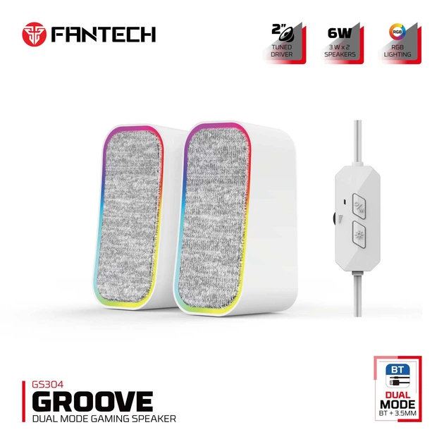 Комп'ютерні колонки Fantech GS304 Groove RGB підсвічування, Bluetooth V5.3, підключаються за допомогою USB і 3.5 мм TRS-роз'єму White - Фото 3 Комп'ютерні колонки Fantech GS304 Groove RGB підсвічування, Bluetooth V5.3, підключаються за допомогою USB і 3.5 мм TRS-роз'єму White - зображення 3