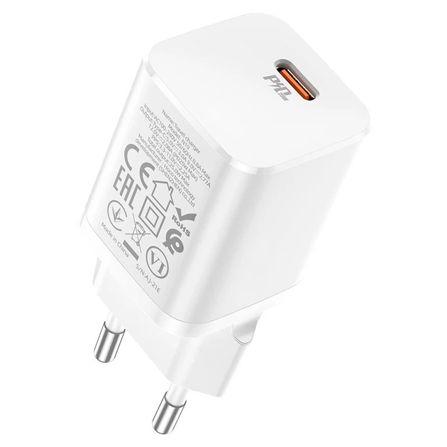 Мережевий зарядний пристрій HOCO N19 Rigorous charger Lightning Type-C 25W White - зображення 6