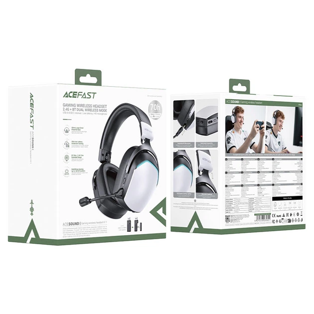 Накладные беспроводные наушники Acefast H11 Gaming (Bluetooth+3.5mm+2.4G) White - Фото 3 Накладные беспроводные наушники Acefast H11 Gaming (Bluetooth+3.5mm+2.4G) White - изображение 3