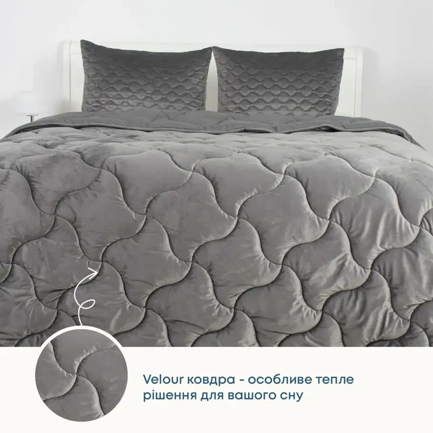 Ковдра ТЕП "VELOUR" Темно-сіра (350 г/м²), 180x210 двоспальна - Фото 1 Ковдра ТЕП "VELOUR" Темно-сіра (350 г/м²), 180x210 двоспальна - изображение 1