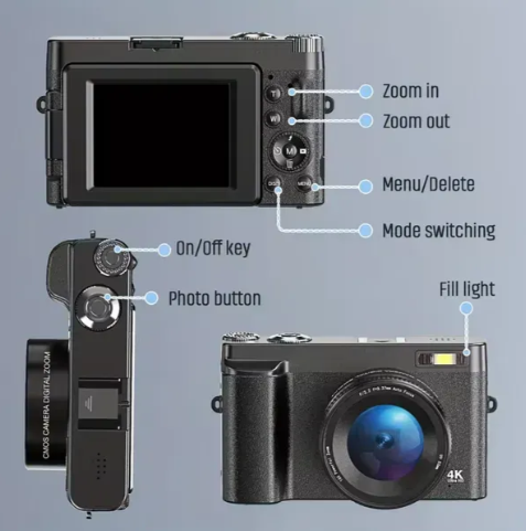 Цифровая камера 4K 48 МП с автофокусом и поворотным экраном 180° - Фото 3 Цифровая камера 4K 48 МП с автофокусом и поворотным экраном 180° - изображение 3