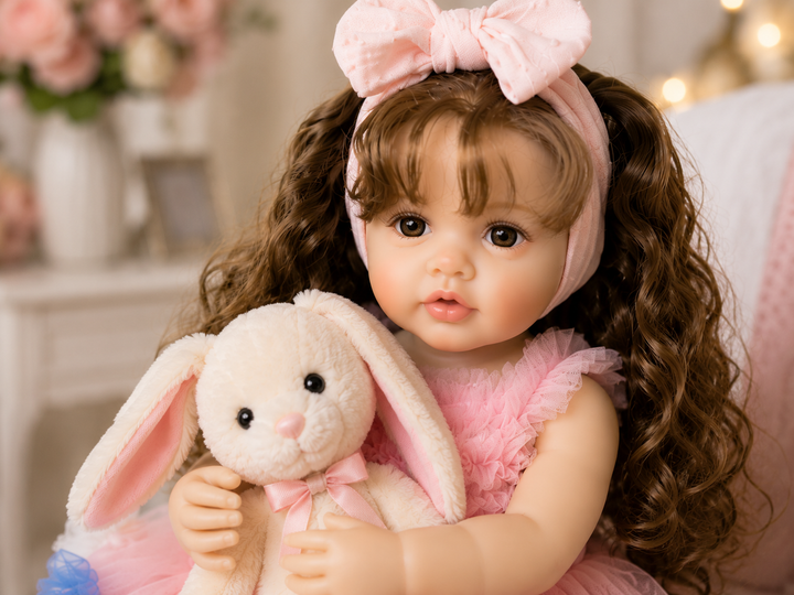 Лялька Reborn Baby Doll Monika 55 см вінілова дівчинка з кучерявим волоссям та аксесуарами, можна купати - изображение 4