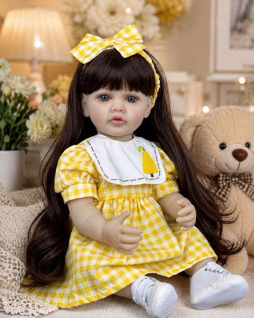 Лялька Reborn Baby Doll Maya 55 см вінілова дівчинка з довгим волоссям та аксесуарами, можна купати - изображение 5