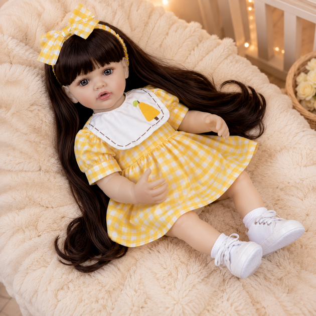 Лялька Reborn Baby Doll Maya 55 см вінілова дівчинка з довгим волоссям та аксесуарами, можна купати - изображение 7