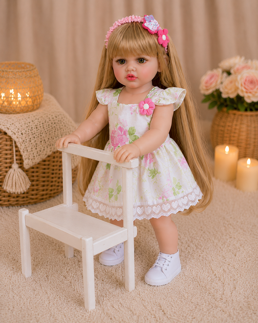 Реалістична лялька реборн Reborn Baby Doll Liliana 55 см – вінілова дівчинка з довгим волоссям та аксесуарами, можна купати - изображение 5