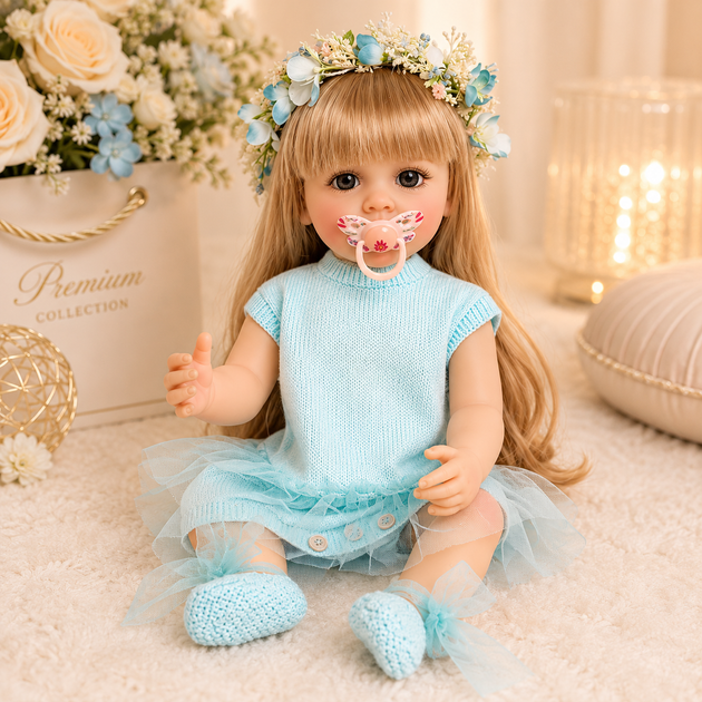 Реалістична лялька Reborn Baby Eliana 55 см — дівчинка з довгим волоссям, аксесуарами та вініловим тілом (RB075) - зображення 2
