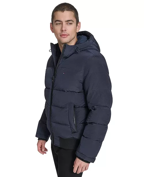 Чоловіча куртка-бомбер Tommy Hilfiger Hooded Jacket Стьобана з капюшоном з тканини Ріпстоп XL Синя - Фото 3 Чоловіча куртка-бомбер Tommy Hilfiger Hooded Jacket Стьобана з капюшоном з тканини Ріпстоп XL Синя - зображення 3