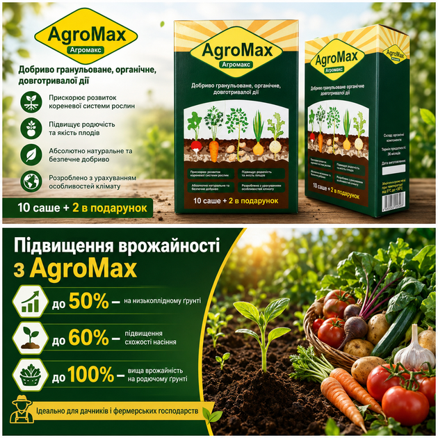 Органические удобрения для сада и огорода AgroMax Удобрение гранулировано 12 пакетов/уп. Комплексные удобрения для сада и огорода - изображение 9