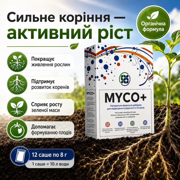 Біодобриво Myco+ Стимулятор росту рослин 12 саше по 8 г Добриво для рослин Біопрепарат Біостимулятори росту рослин - зображення 12