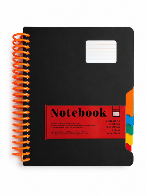 Зошит на спіралі "Notebook" клітина, A5, 200 аркушів, DSCN0752, роздільники (чорний) - Фото 1 Зошит на спіралі "Notebook" клітина, A5, 200 аркушів, DSCN0752, роздільники (чорний) - зображення 1