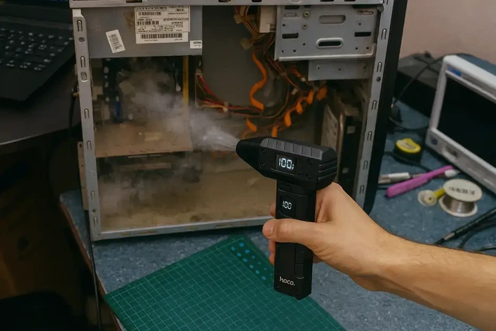 Портативный турбо вентилятор Hoco HX67 Force Fan, ручной аккумуляторный вентилятор с мощным потоком воздуха, USB-C - изображение 3
