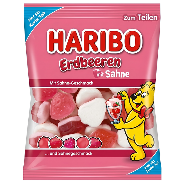 Желейні цукерки Haribo Erdbeeren mit Sahne полуниця з вершками 175 г - Фото 1 Желейні цукерки Haribo Erdbeeren mit Sahne полуниця з вершками 175 г - зображення 1