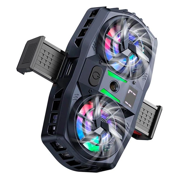 Кулер для охлаждения телефона HOCO GM36 Mustango mobile phone dual cooler с двойным вентилятором и RGB-подсветкой Черный - Фото 2 Кулер для охлаждения телефона HOCO GM36 Mustango mobile phone dual cooler с двойным вентилятором и RGB-подсветкой Черный - изображение 2