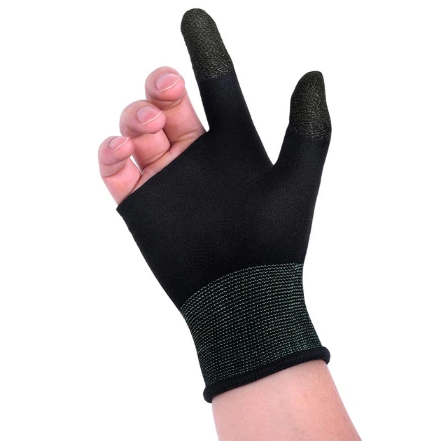 Ігрові рукавички для телефона HOCO GA21 Eagle Claw silver fiber two-finger gaming gloves сенсорні геймерські напіврукавички на два пальці зі срібним волокном 2 шт Чорні - зображення 5