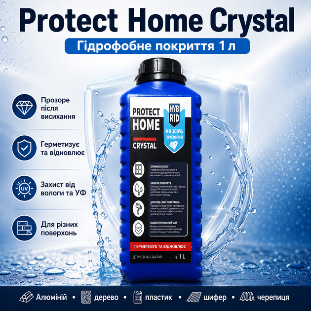 Гидрофобное покрытие Protect Home Crystal Водоотталкивающие покрытия 1 л Герметик для воды и влаги - изображение 2