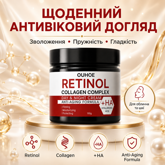 Крем для лица с ретинолом для увлажнения OUHOE Retinol Collagen complex Крем для лица ночной от морщин 180 г - изображение 4