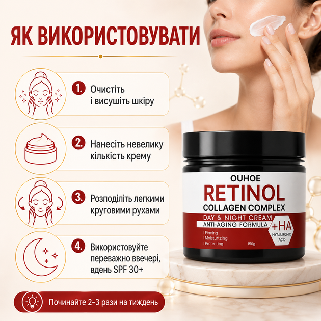 Крем для лица с ретинолом для увлажнения OUHOE Retinol Collagen complex Крем для лица ночной от морщин 180 г - изображение 13