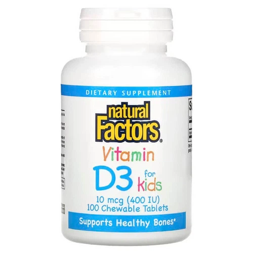Вітамін D3 400 МО Natural Factors Vitamin D3 for Kids 10 mcg ( ) 100 жувальних таблеток