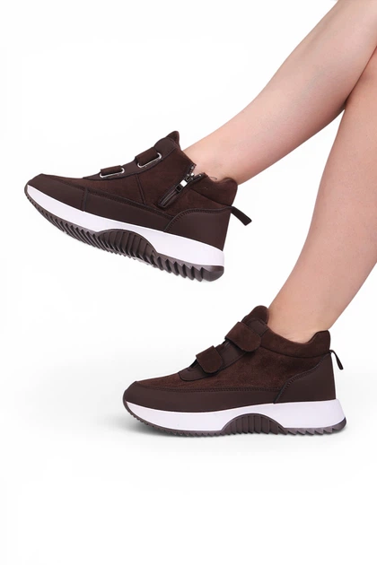 Кроссовки женские Fashion коричневые из экозамши высокие 351238_41 (25.5 см) - изображение 3